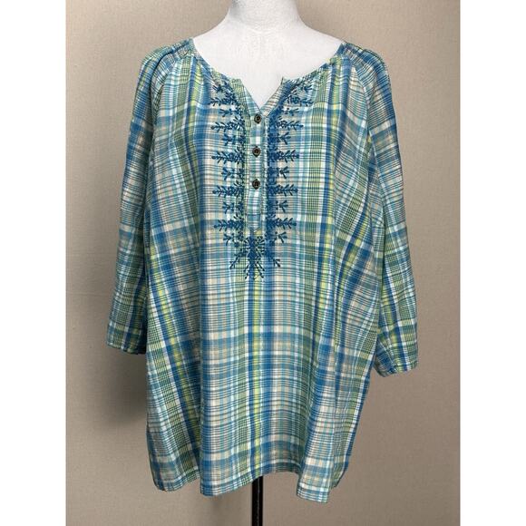 Catherines Women’s 1X 18/20 Teal Blue/Yellow/White 3/4 Sleeves Spring Easter - Picture 1 of 12